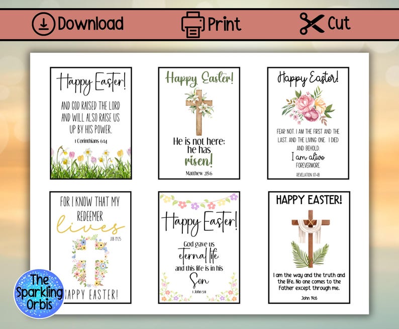 Printable Christian Easter Cards | Bible Verse | Flat Cards | Religious Easter Cards | Set of 6 | PDF | 2.7x3.7in image 2