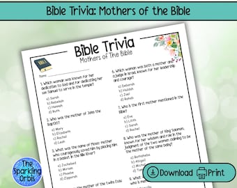 Printable Mother's Day Bible Trivia | Mothers of The Bible | Mother's Day Activity | Bible Quiz | Church Activities | Christian Games | PDF