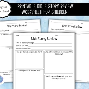 Hoja de trabajo imprimible para repasar historias bíblicas para niños / Estudio bíblico / Recurso para la escuela dominical / Educación en el hogar / PDF / Tamaños Carta de EE. UU. y A4
