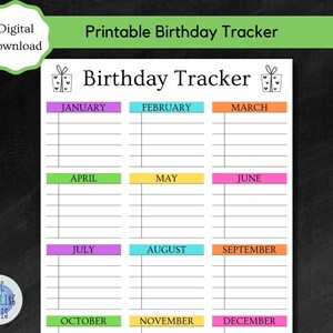 Printable Birthday Tracker Printable PDF Birthday Tracker - Etsy