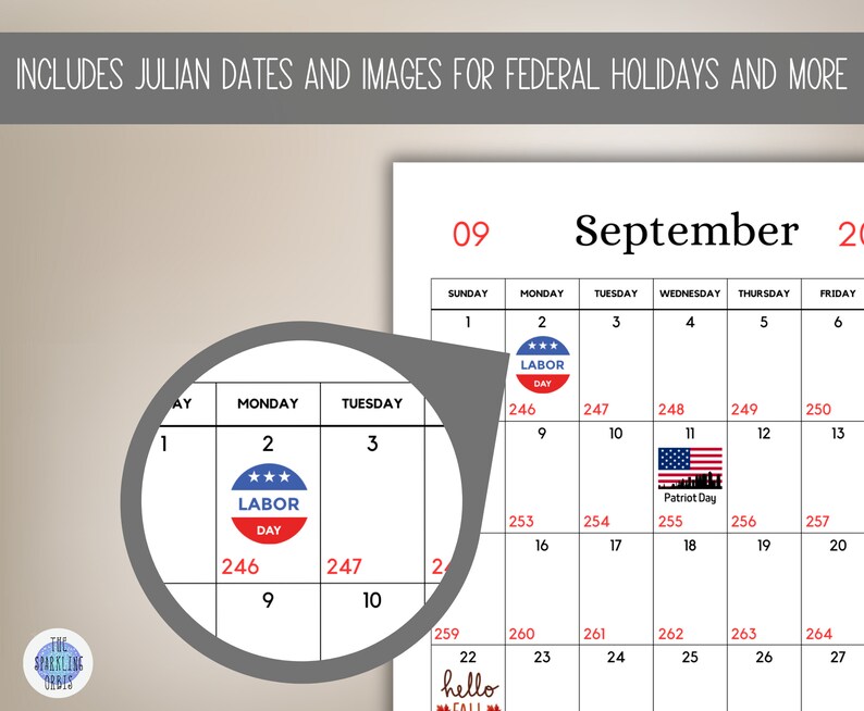2024 Printable Julian Calendar 8.5 X 11 in Government and Military