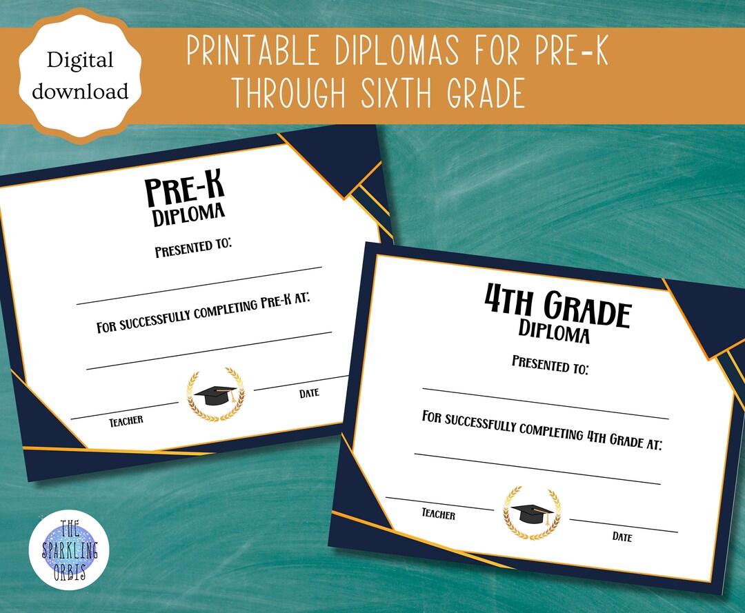 Printable Diplomas for Pre-k to Sixth Grade Graduate Certificates ...