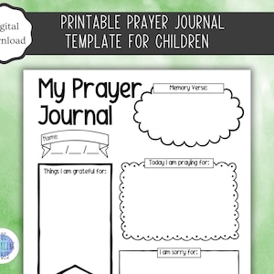 Plantilla imprimible de diario de oración para niños / Diario de oración / Notas de la escuela dominical / PDF / Tamaños Carta de EE. UU. y A4