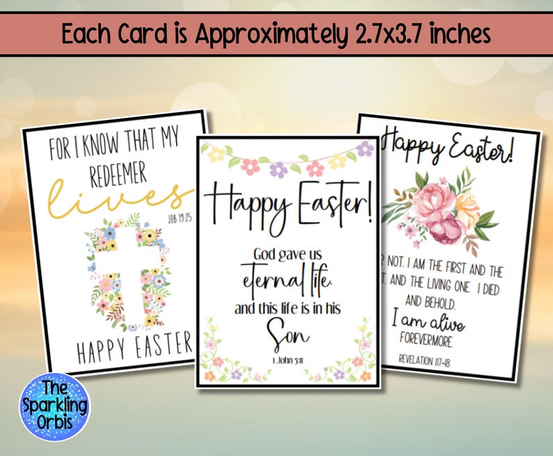 Printable Christian Easter Cards | Bible Verse | Flat Cards | Religious Easter Cards | Set of 6 | PDF | 2.7x3.7in image 3