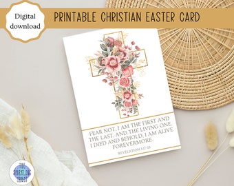 Printable Christian Easter Card | Revelation 1: 17-18 | Religious Easter Card | 5x7inches | PDF