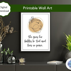 Printable Inspirational Wall Art | She Gives Her Battles to God | Home Decor | Digital Download | JPEG | PDF