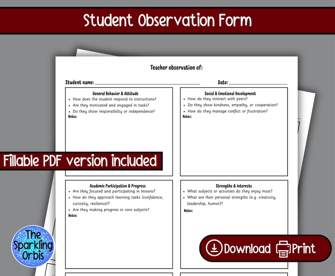 Editable Student Observation Form | Teacher Report Writing Tracker ...