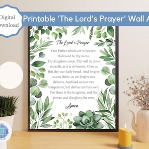 The Lord&#39;s Prayer | Our Father | Printable Wall Art | Leaf Design | KJV | Christian Wall Art | JPEG and PDF