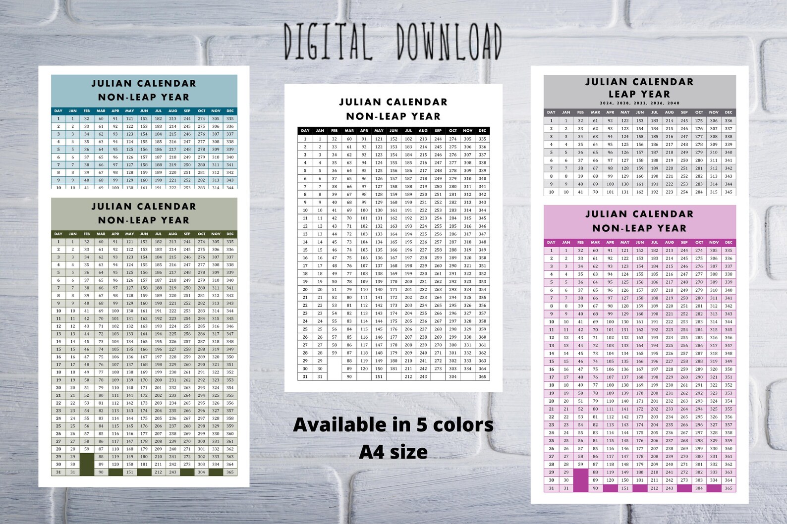 Julian Calendar Military Digital Download Printable PDF Etsy
