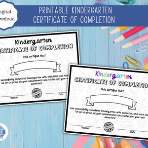 Certificado de conclusão do jardim de infância para impressão | Jardim de infância | Escola primária | Graduação | Diploma | Carta dos EUA