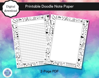 Papel de notas Doodle imprimible / 8.5x11in / A4 / Páginas rayadas y en blanco / PDF de 2 páginas / Descarga digital
