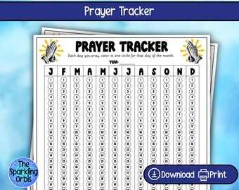 Rastreador de oración anual imprimible para niños / Rastreador de hábitos cristianos / Diario de oración / Planificador de fe