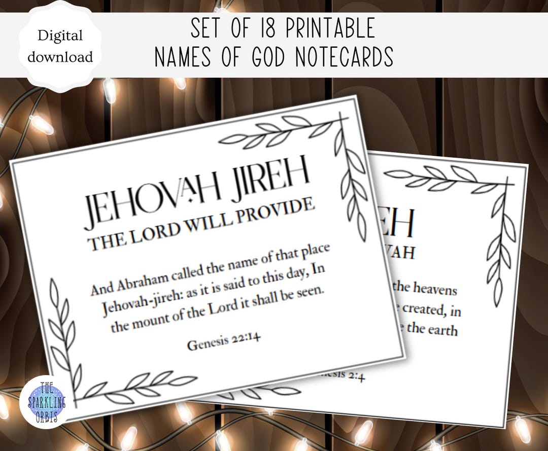 Printable Names of God Notecards Set of 18 Hebrew Names of God
