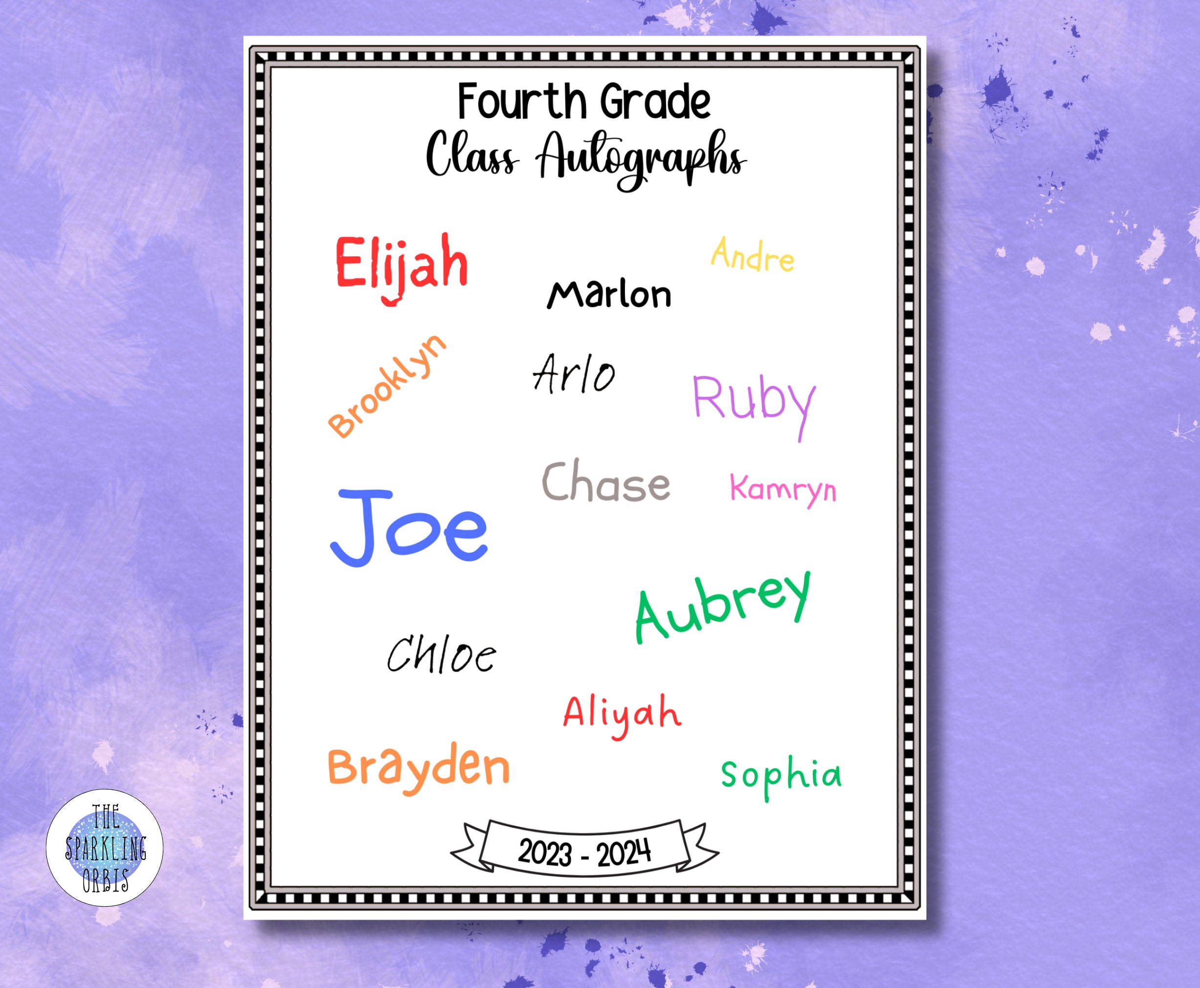Printable Class Autographs PDF Class Signatures Elementary School US ...