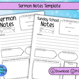 Printable Sermon Notes Template for Children: Church & Sunday School (PDF)