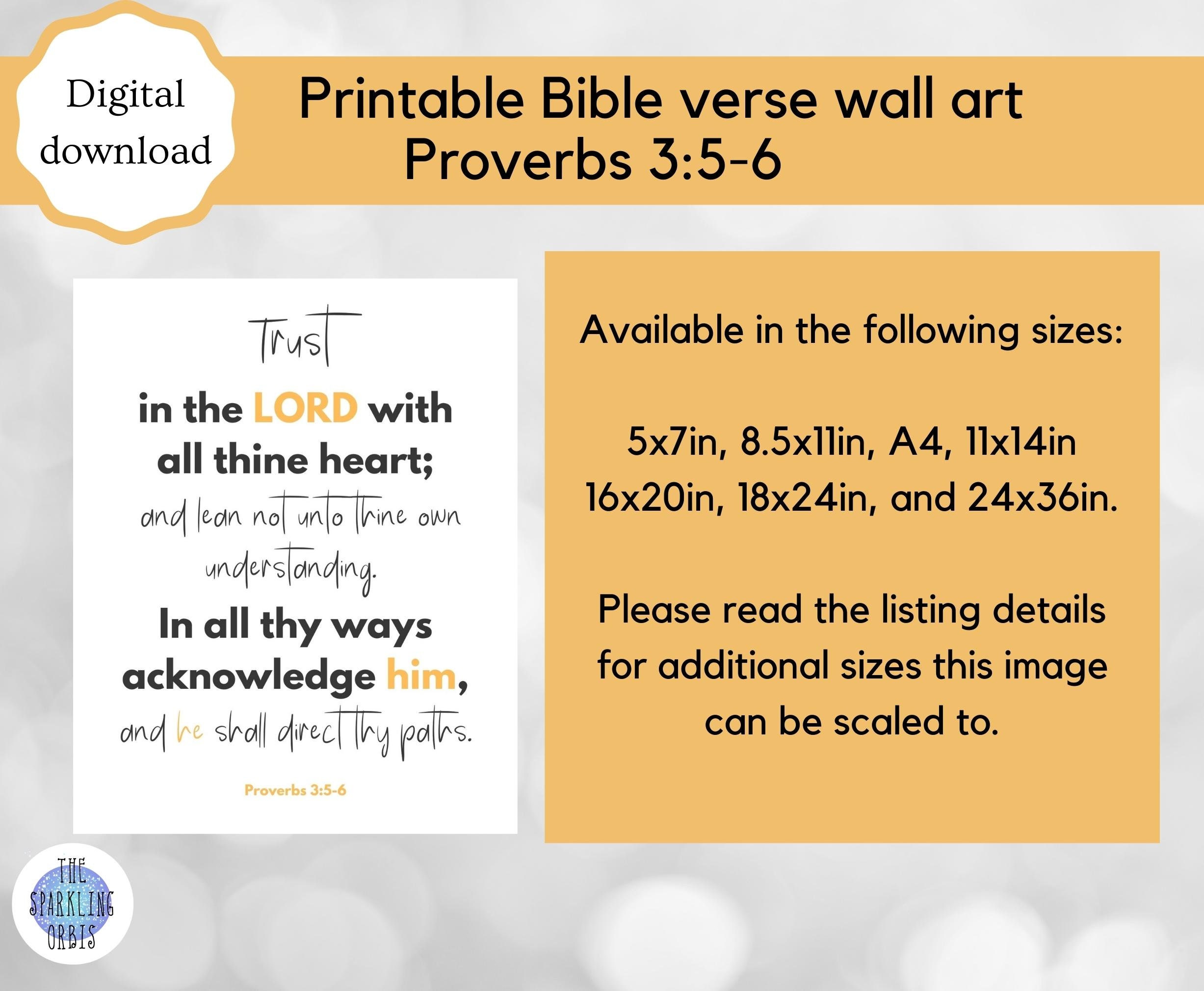 Printable Bible Verse Wall Art Proverbs 3:5-6 KJV Religious Wall Art ...