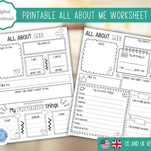 Feuille d'exercices imprimable Tout sur moi | Activité de retour à l'école | Versions américaines et britanniques | Lettre US et A4 | École primaire et intermédiaire |