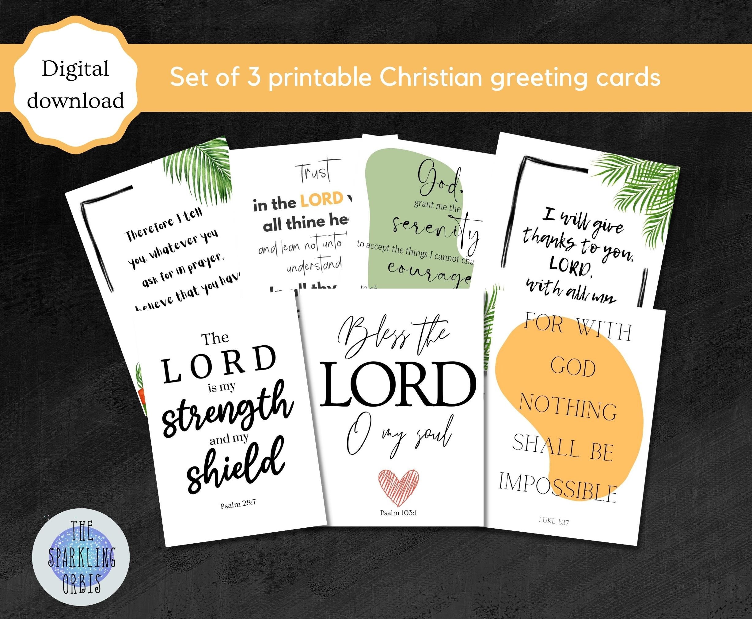 Set of 7 Christian Greeting Cards Printable Bible Verse Cards KJV Religious Cards PDFs