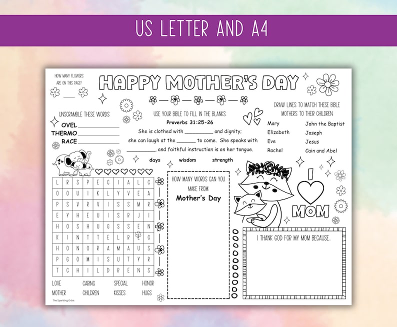 Printable Christian Mother's Day Activity Mat | Sunday School Activity ...