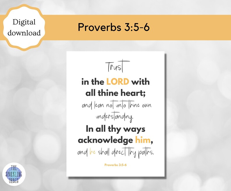 Printable Bible Verse Wall Art | Proverbs 3:5-6 | KJV | Religious Wall ...