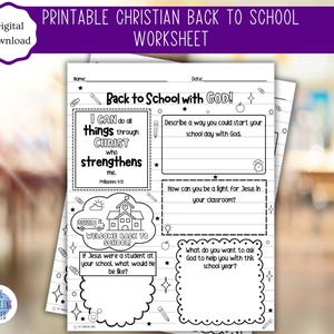 Hoja de trabajo imprimible de regreso a clases con Dios para cristianos / Actividad de regreso a clases / Educación en casa / Escuela dominical / PDF / Tamaño A4 y carta de EE. UU.