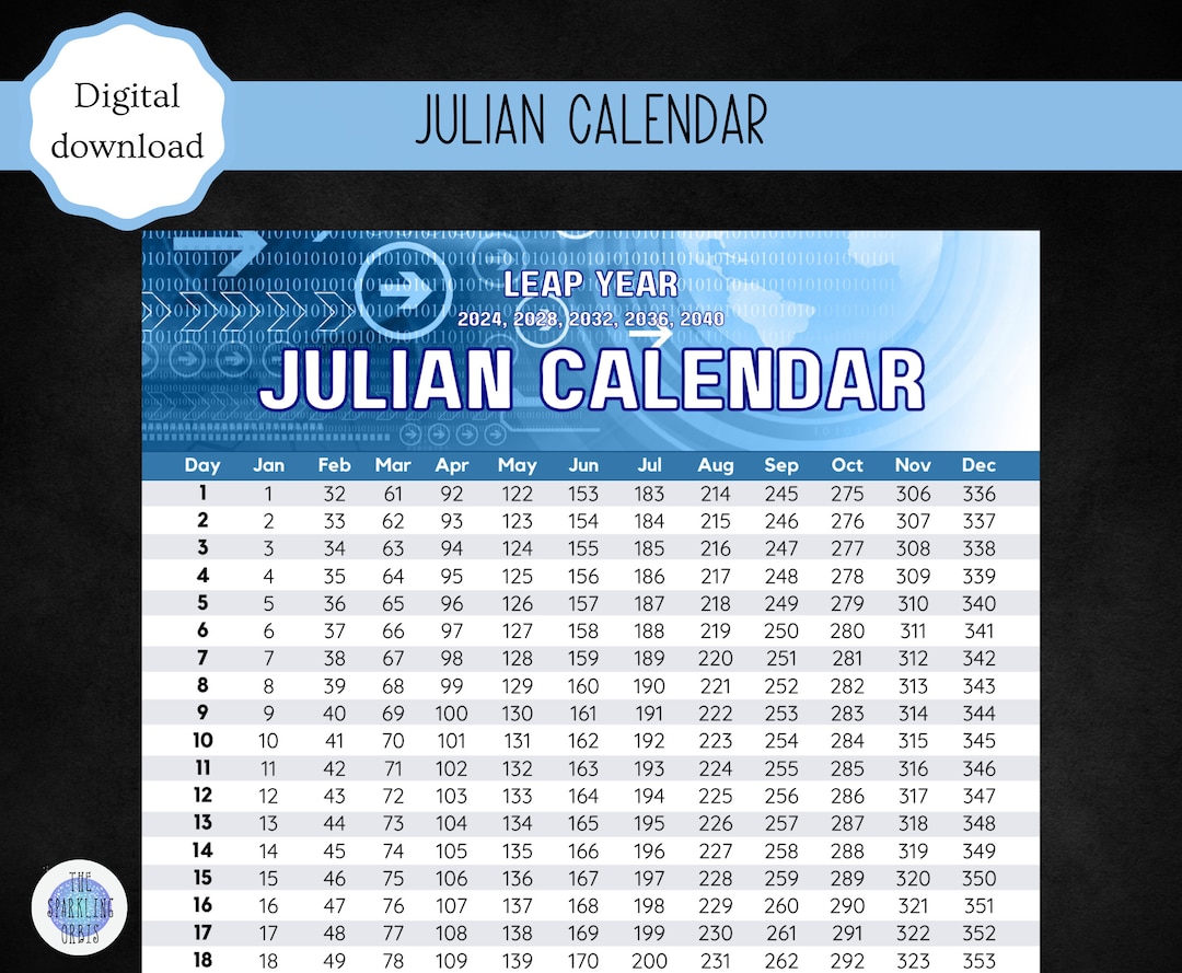 Julian Calendar Military Digital Download Printable PDF Leap Year and