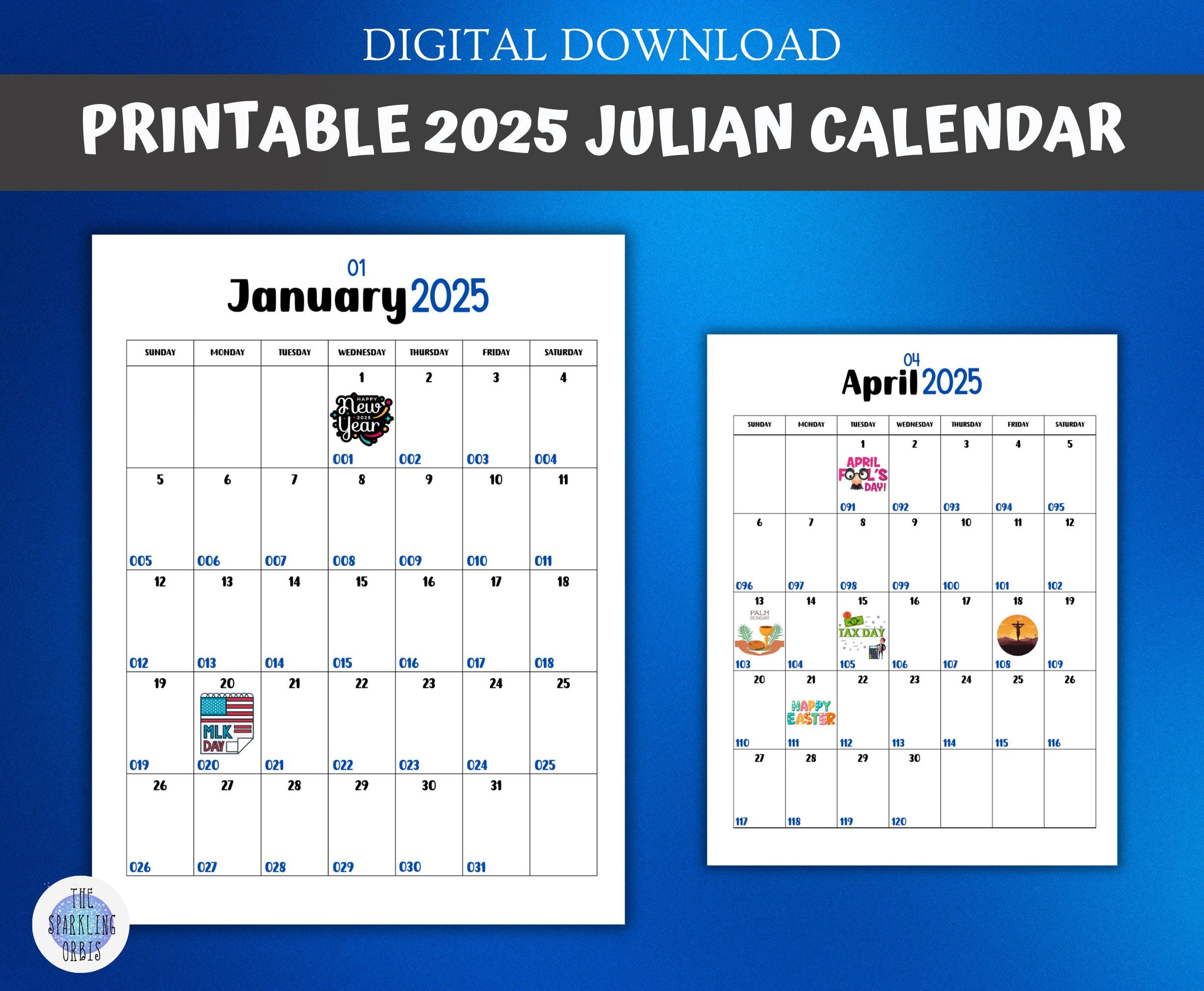 Calendario juliano imprimible 2025 / 8,5 x 11 pulgadas / Calendario