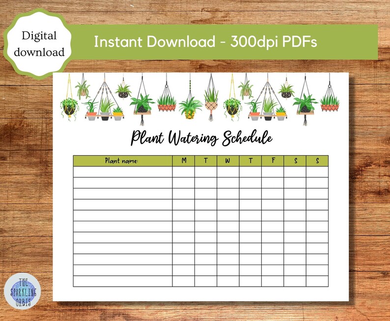 Printable Plant Care Requirements and Plant Watering Schedule Sheets