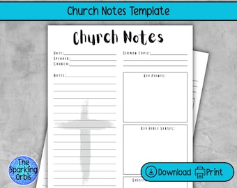 Printable Church Notes Template | Sermon Notes | Church Notes | Note-taking for Church | PDF | Letter and A4 sizes