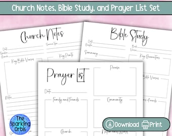 Printable Bible Study, Church Notes, and Prayer List Templates | Christian Templates | For Church | A4 and PDF