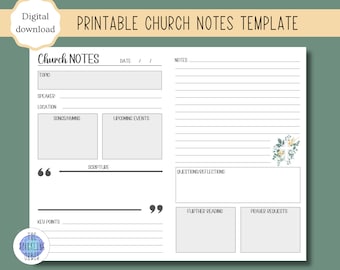 Printable Church Sermon Notes Template (PDF)