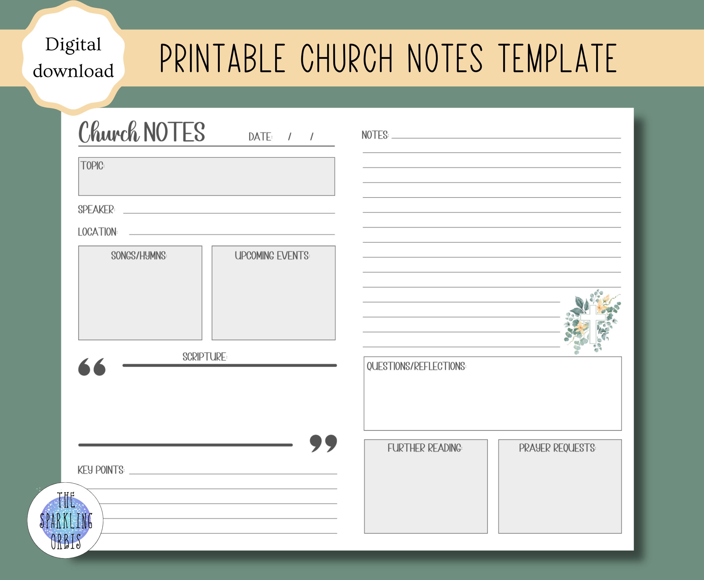 Printable Church Notes Template Sermon Notes Church Notes PDF