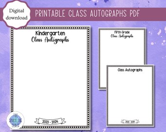 Autographes de classe imprimables PDF | Signatures de classe | École primaire | Lettre US | Souvenir | PDF