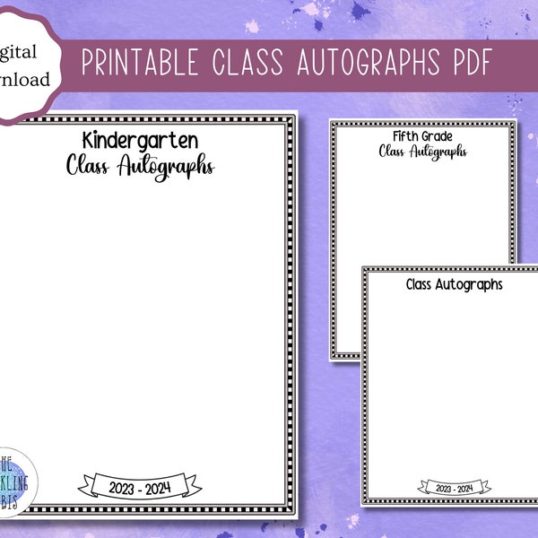 Printable Class Autographs PDF | Class Signatures | Elementary School | US Letter | Keepsake | PDF