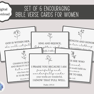 Conjunto de 6 cartões de versículos da Bíblia para impressão para mulheres | Cartões de Escrituras | Inspiração e Encorajamento | Cristianismo | PDF