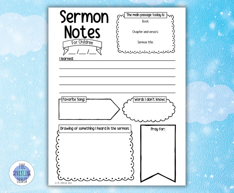 Printable Sermon Notes Template For Children Sermon Notes Church Notes 