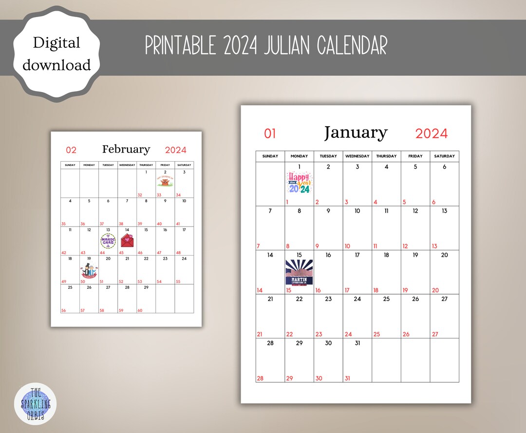 2024 Printable Julian Calendar 8.5 X 11 in Government and Military