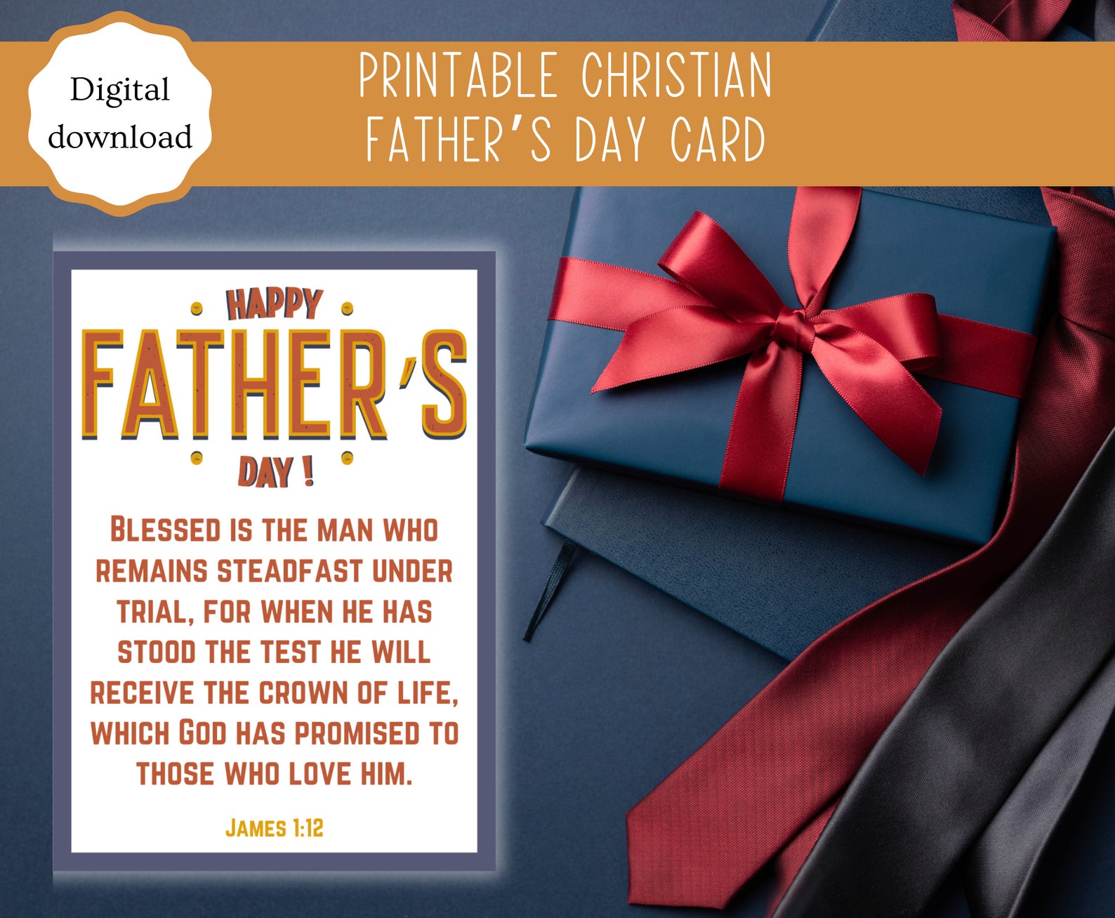 Printable Christian Father's Day Card | James 1:12 | Instant Download ...