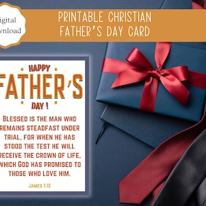 Druckbare christliche Vatertagskarte | Jakobus 1:12 | Sofortdownload | 18 x 12 cm Karte | Vatertagskarte | Religiös | PDF-Datei