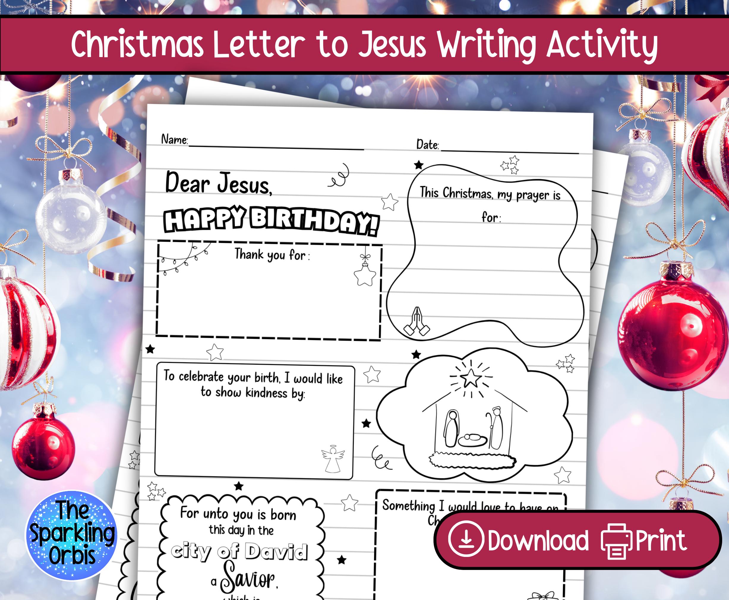 letter to jesus christmas worksheet: printable christian activity