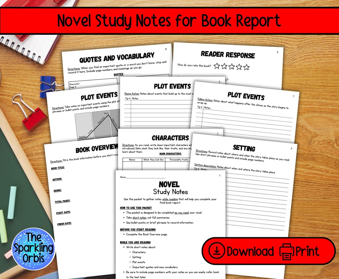 Novel Reading Study Notes | Book Report | ELA | Literary Study | - Etsy