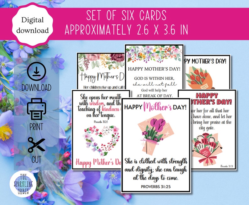 Printable Christian Mother's Day Cards Flat Cards Bible Verse Scripture ...
