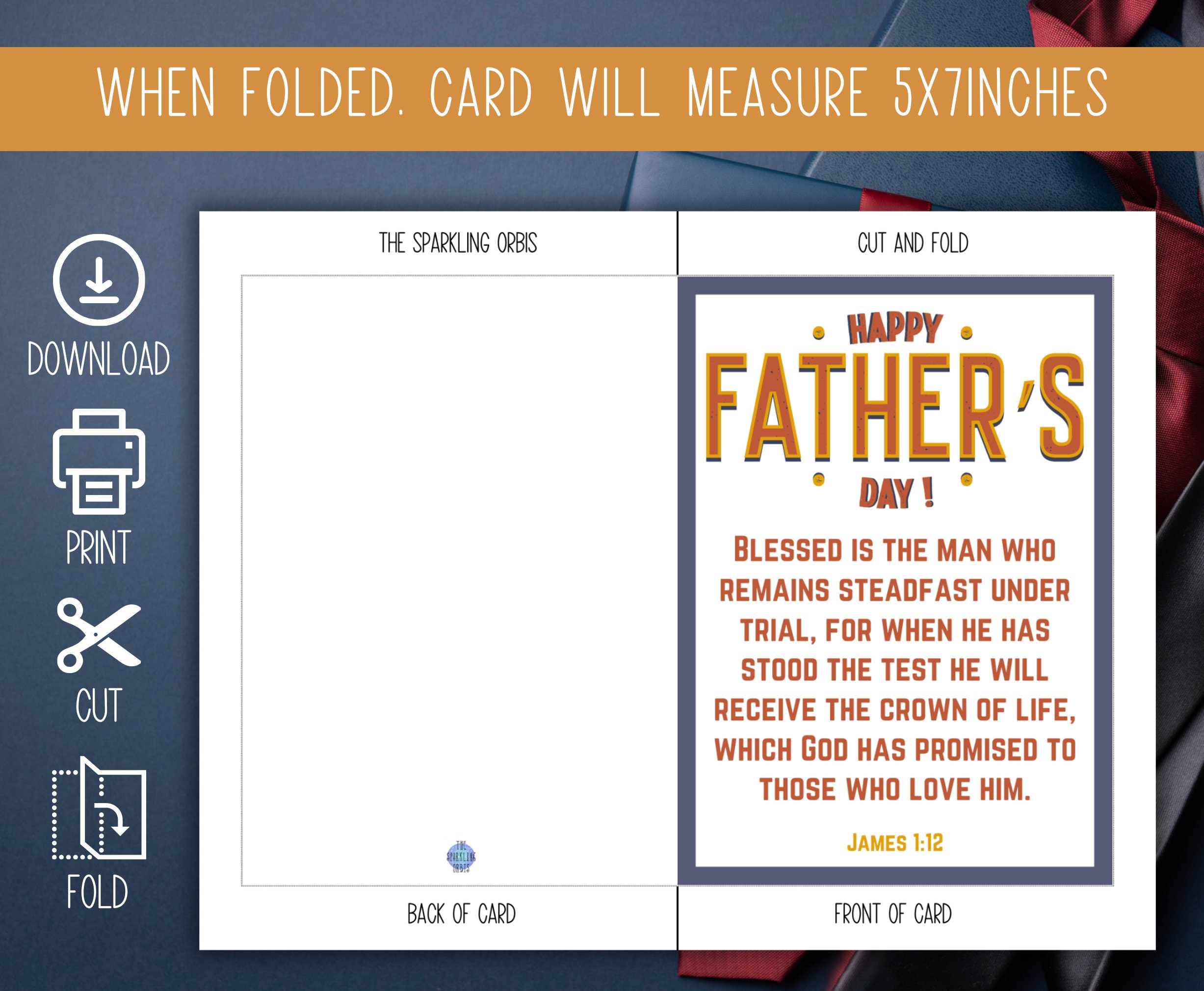 Printable Christian Father's Day Card | James 1:12 | Instant Download ...
