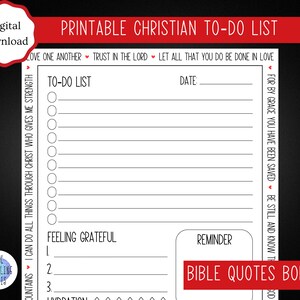 Lista de tareas cristianas imprimibles / Citas bíblicas / Carta de EE. UU. y A4 / Planificador /