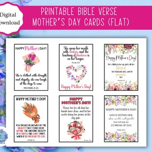 Cartões cristãos para o Dia das Mães para imprimir | Cartões planos | Versículo da Bíblia | Escritura | Conjunto de 6 | PDF | 2,7 x 3,7 pol.