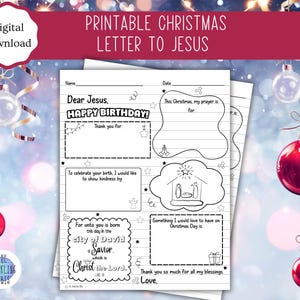 Hoja de trabajo imprimible de Navidad cristiana / Carta a Jesús / Jesús / Educación en el hogar / Actividad navideña de la escuela dominical / Tamaño A4 y carta de EE. UU.