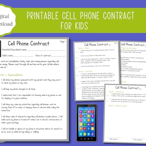 Contrato de teléfono celular imprimible para niños/adolescentes / Acuerdo de teléfono celular / Reglas y responsabilidades / PDF / Tamaño carta EE. UU.