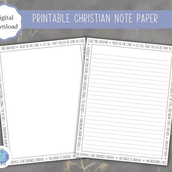 Printable Christian-themed Note Paper | Bible Verse | 8.5x11in | A4 | Lined and Blank pages | 2-Page PDF | Digital Download