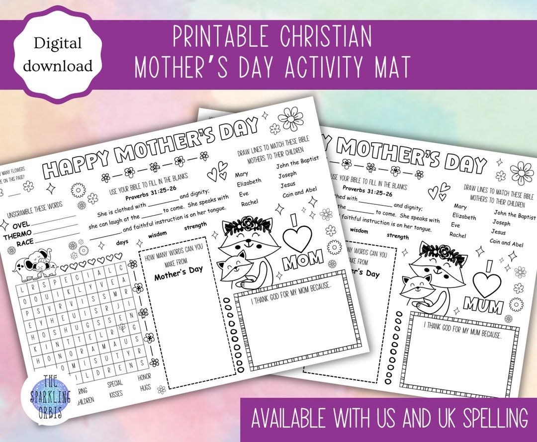 Printable Christian Mother's Day Activity Mat | Sunday School Activity ...