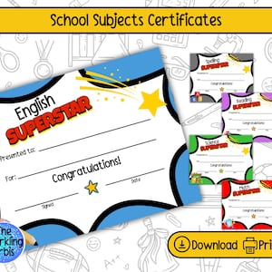Certificados de Desempenho Acadêmico para Impressão: Prêmios Escolares (Download Digital)